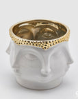 Vaso facce "Buddha", in ceramica, colore bianco e oro, H.17x20cm. EDG