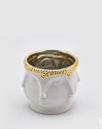 Vaso facce "Buddha", in ceramica, colore bianco e oro, H.11x12cm. EDG