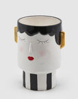 Vaso faccia, in ceramica, colore bianco e nero con orecchie oro. EDG