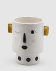 Vaso faccia, in ceramica, colore bianco e nero con orecchie oro. EDG