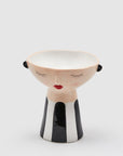 Vaso faccia, in ceramica, colore bianco e nero con righe su collo. EDG