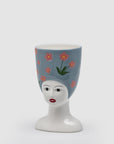 Vaso donna busto con fiori, in ceramica, colore grigio con fiori rosa. EDG