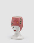 Vaso donna busto con fiori, in ceramica, colore rosa con fiori rosa. EDG
