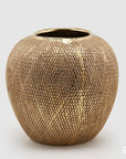 Vaso "Python" con lavorazione a rombi, colore oro, H.27.5x29.5 cm. EDG