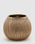 Vaso "Python" con lavorazione a rombi, colore oro, H.19x23 cm. EDG