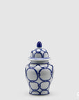 Vaso Ching Con Coperchio, disegno anelli, bianco e blu. EDG