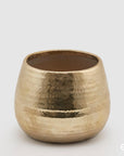 Vaso/cache-pot bombato, in ceramica, colore oro, H.19x D.24cm. EDG