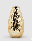 Vaso "Chakra" foglie, in ceramica, colore oro, H.33x 21cm. EDG