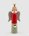 Angelo con cuore appeso, rosso, beige/grigio e oro, H.40cm. EDG