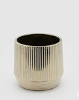 Vaso/cache-pot righe, in ceramica, colore oro, misura grande, H.16x D.17 cm. EDG