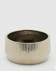 Vaso/centrotavola righe, in ceramica, colore oro, misura grande, H.10x D.22 cm. EDG
