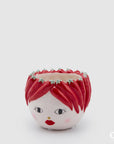 Vaso testa con peperoncini rossi, in ceramica, colore bianco e rosso, H.10 xD.12 cm. EDG