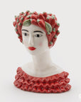 Vaso faccia con frutta, in ceramica, colore bianco e rosso. EDG