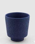 Vaso foglie, in ceramica, colore blu, H.21x D.20 cm. EDG