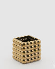 Vaso cubo sfere, in ceramica, colore oro, misura piccola, H.9x9.5x9.5 cm. EDG
