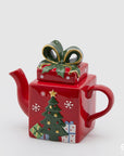 Teiera pacco dono, H.19x21x11 cm., colore rosso e verde. EDG