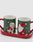 Coppia tazze mug Bacio con vassoio, misura H.12x25x12 cm., colore rosso e verde. EDG