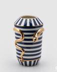 Vaso Egypt Snake righe, in ceramica, colore bianco blu e oro, misura H.32x D21 cm. EDG