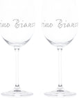 Set 2 calici vino decoro "Vino bianco", trasparente con scritta in bianco. Simple day