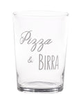 Set 6 bicchieri birra decoro "Pizza e birra", trasparente con scritta in bianco. Simple day