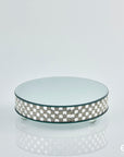 Alzata specchio rotonda, in vetro trasparente con gemme, H.7x 25cm. EDG