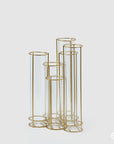 Vaso cilindri, in vetro trasparente, su base in oro H26x18x16. EDG