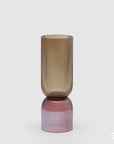 Vaso cilindrico con piede bicolore H 37 cm, in vetro, lavorazione a rilievo. EDG