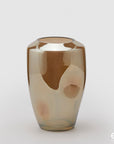 Vaso bombato iridescente, H.28 D18cm., in vetro, ambra. EDG
