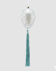 Decoro Uovo in vetro con perle, colore azzurro, misura grande H. 11x8 cm. EDG