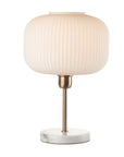 Lampada in vetro, colore bianco con base in marmo. L'oca nera