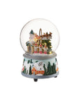 Palla di vetro grande con neve paesaggio di Natale con led, carillon e movimento. L'oca nera