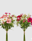 Fiori di campo, mazzetto misto con fiori e foglie, colori mix rosa/fucsia, H. 28 cm. EDG