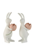 Coniglio Tulipano, in Resina, colore Bianco/Rosa, 2 modelli, misura grande. Jolipa