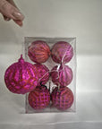Set 6 palline da albero con decori a rilievo, glitter rosso e fucsia. Sia Home Fashion