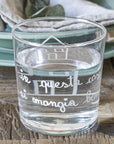 Set 6 bicchieri acqua "In questa casa si mangia bene", trasparente con scritta in bianco. Simple day