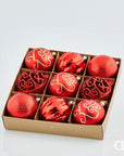 Palla poly, rosso e decori oro, confezione da 9pz. mix, diametro 8cm. EDG