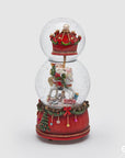 Sferacqua doppia grande con Babbo Natale su cavallo, con neve e carillon. EDG