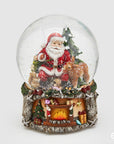 Sferacqua grande con Babbo Natale con pino e animali, con neve e carillon. EDG