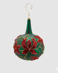 Palla vetro verde, "Neck", colore fiori rosso, misura piccola, Diametro 10cm. EDG