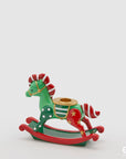 Portacandela cavallo a dondolo, verde e rosso, H.14cm. EDG
