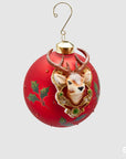 Palla vetro con renna, colore rosso, D.10 cm. EDG