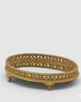 Vassoio ovale con specchio, con piedini, oro, H.8 x38cm. EDG