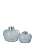 Vaso Palla in Vetro/Metallo colore Blu Chiaro/Grigio Small. Jolipa