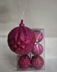 Set 6 palline da albero con decori a rilievo, glitter rosso e fucsia. Sia Home Fashion