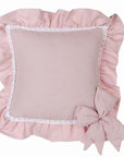 Copricuscino quadrato con gala e fiocco, colore rosa. Blanc Mariclò