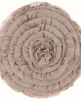 Cuscino tondo con ruches, colore beige. Blanc Mariclò