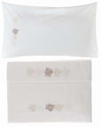 Lenzuola completo letto matrimoniale, ricamo corallo, bianco. Blanc Mariclò