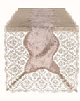 Runner in velluto con bordo in pizzo, colore beige, Linea Velvet &amp lace, 45x150. Blanc Mariclò