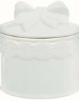 Scatola/cofanetto in ceramica bianca decoro fiocco Linea Sentimento. Blanc Mariclò
