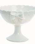 Coppa con piede in ceramica bianca decoro fiocco Linea Sentimento. Blanc Mariclò
